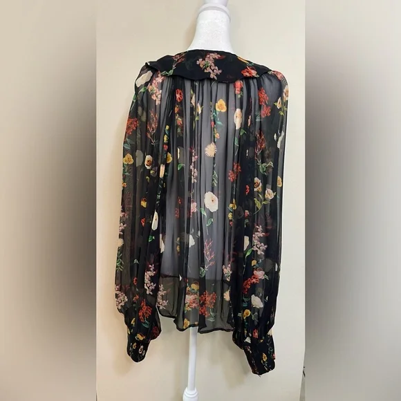 Anthropologie Women’s Sheer Neck Tie Button down Blouse Raglan Sleeve Size Xl. - Picture 13 of 17